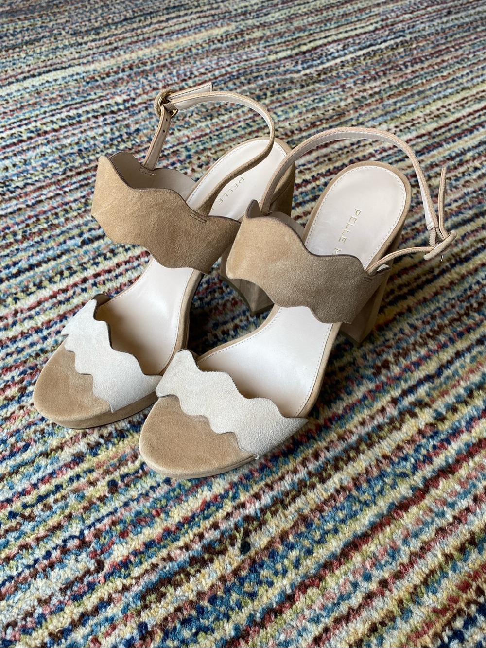 Pelle Moda Scallop Suede Block Heel Sandals